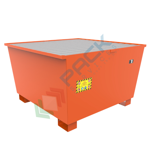 [VCLC-M1A] Vasca di contenimento conica in acciaio ideale per 1 cisterna IBC, volume di raccolta 1050 Lt, Mis. 1342 L x 1325 P x 820 H mm, colore arancio RAL 2004