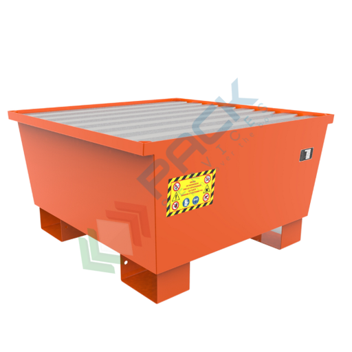 [VCLF-M1A] Vasca di contenimento conica in acciaio ideale per 1 fusto 200 Lt, volume di raccolta 200 Lt, Mis. 830 L x 830 P x 470 H mm, colore arancio RAL 2004