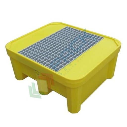 [VCLF225] Vasca di contenimento liquidi in plastica (PE) con griglia, ideale per 1 fusto , volume di raccolta 225 Lt, Mis. 925 L x 800 P x 420 H mm, colore giallo