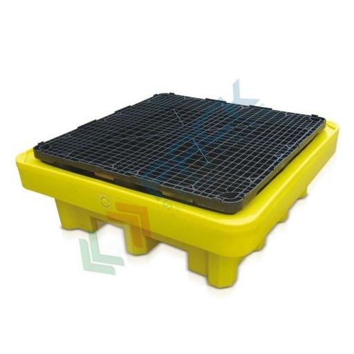 [VCLF500] Vasca di contenimento liquidi in plastica (PE) con griglia, ideale per 4 fusti , volume di raccolta 500 Lt, Mis. 1350 L x 1350 P x 460 H mm, colore giallo