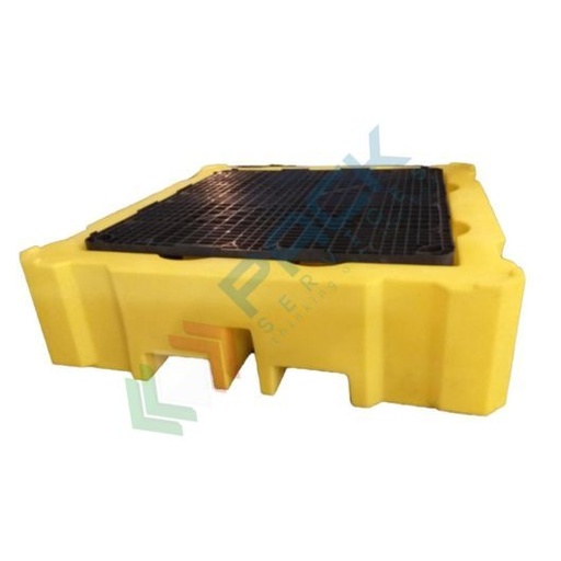 [VCLF650] Vasca di contenimento liquidi in plastica (PE) modulare, con griglia, ideale per 4 fusti , volume di raccolta 650 Lt, Mis. 1500 L x 1500 P x 400 H mm, colore giallo