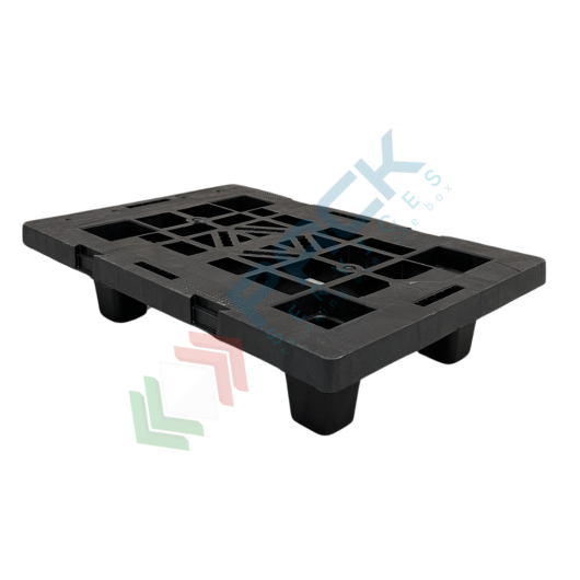 [1877.008N] Pallet in plastica riciclata (PP), Mis. 400 L x 600 P x 124 H mm, con 4 piedi, piano forato, portata statica 700 Kg, portata dinamica 200 Kg