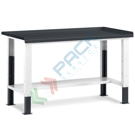 Banco da lavoro piano in acciaio con gambe regolabili, Mis. 1507 L x 704 P x 767/1112 H mm, colore antracite/grigio chiaro