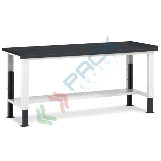 Banco da lavoro piano in acciaio con gambe regolabili, Mis. 2007 L x 704 P x 737/1112 H mm, colore antracite/grigio chiaro