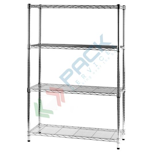 [LIBR/04-4C] Libreria in acciaio cromato da interno, 4 ripiani leggeri, mis. 90 L x 36 P x 137 H cm
