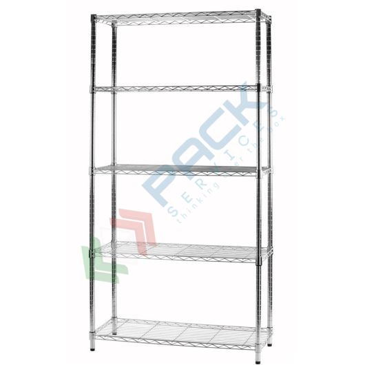 [LIBR/04-5C] Libreria in acciaio cromato da interno, 5 ripiani leggeri, mis. 90 L x 36 P x 177 H cm
