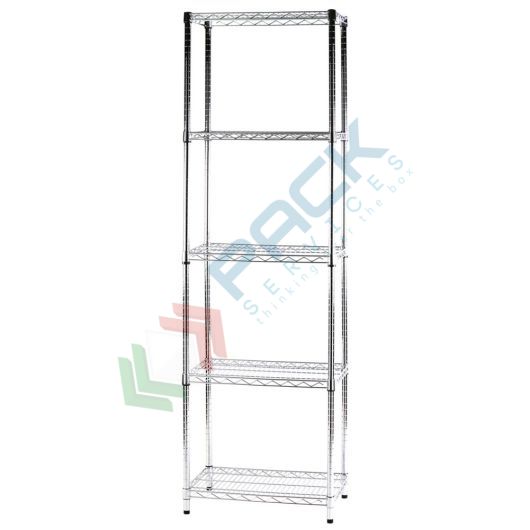 [SCF/AC-35605] Scaffale in acciaio cromato, Mis. 60 L x 35 P x 200 H cm, 5 ripiani robusti e regolabili