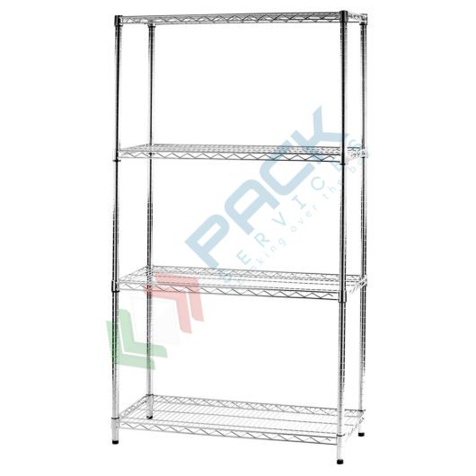 Scaffale in acciaio cromato, Mis. 90 L x 35 P x 168 H cm, 4 ripiani robusti e regolabili
