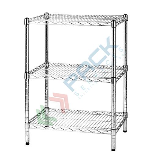 [SCF/AC-45603] Scaffale in acciaio cromato, Mis. 60 L x 45 P x 90 H cm, 3 ripiani robusti e regolabili