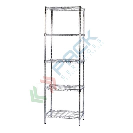 [SCF/AC-45605] Scaffale in acciaio cromato, Mis. 60 L x 45 P x 200 H cm, 5 ripiani robusti e regolabili