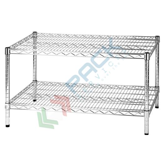 [SCF/AC-60902] Scaffale in acciaio cromato, Mis. 90 L x 60 P x 50 H cm, 2 ripiani robusti e regolabili