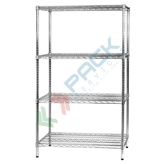 [SCF/AC-60904] Scaffale in acciaio cromato, Mis. 90 L x 60 P x 160 H cm, 4 ripiani robusti e regolabili