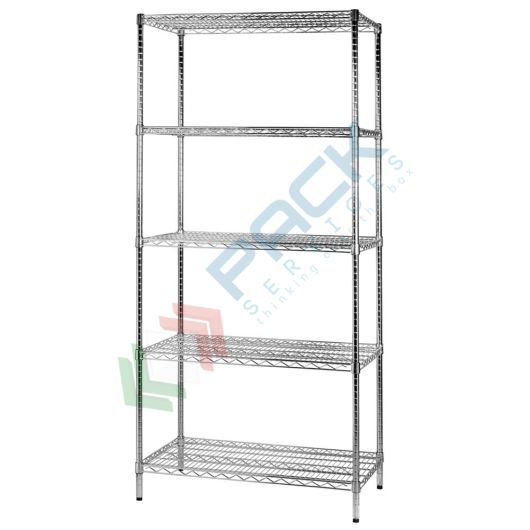 [SCF/AC-60905] Scaffale in acciaio cromato, Mis. 90 L x 60 P x 200 H cm, 5 ripiani robusti e regolabili