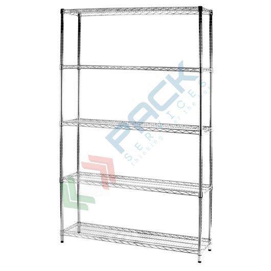 [SCF/AC-351205] Scaffale in acciaio cromato, Mis. 120 L x 35 P x 200 H cm, 5 ripiani robusti e regolabili
