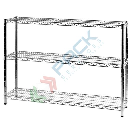[SCF/AC-351213] Scaffale in acciaio cromato, Mis. 121 L x 35 P x 90 H cm, 3 ripiani robusti e regolabili
