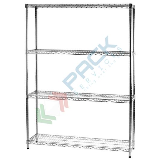[SCF/AC-351214] Scaffale in acciaio cromato, Mis. 121 L x 35 P x 168 H cm, 4 ripiani robusti e regolabili