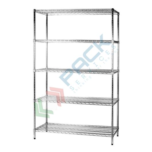 [SCF/AC-451205] Scaffale in acciaio cromato, Mis. 120 L x 45 P x 200 H cm, 5 ripiani robusti e regolabili