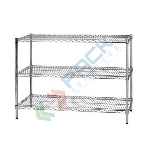 [SCF/AC-451213] Scaffale in acciaio cromato, Mis. 121 L x 45 P x 90 H cm, 3 ripiani robusti e regolabili