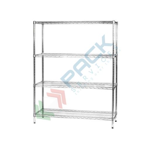 [SCF/AC-451214] Scaffale in acciaio cromato, Mis. 121 L x 45 P x 160 H cm, 4 ripiani robusti e regolabili