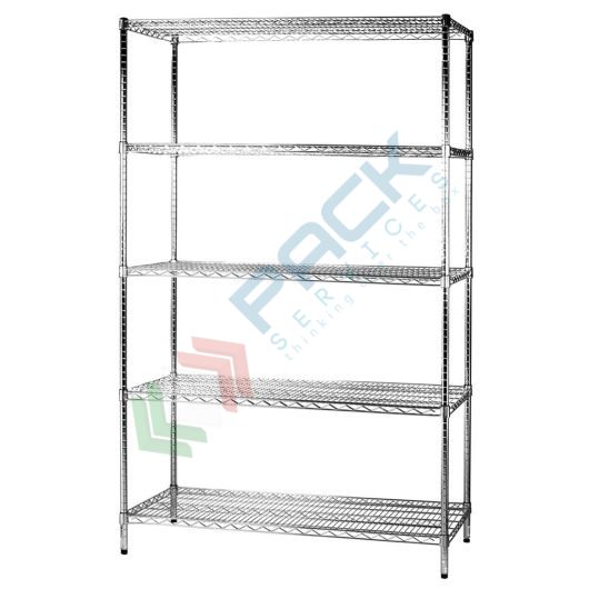 [SCF/AC-601205] Scaffale in acciaio cromato, Mis. 120 L x 60 P x 200 H cm, 5 ripiani robusti e regolabili