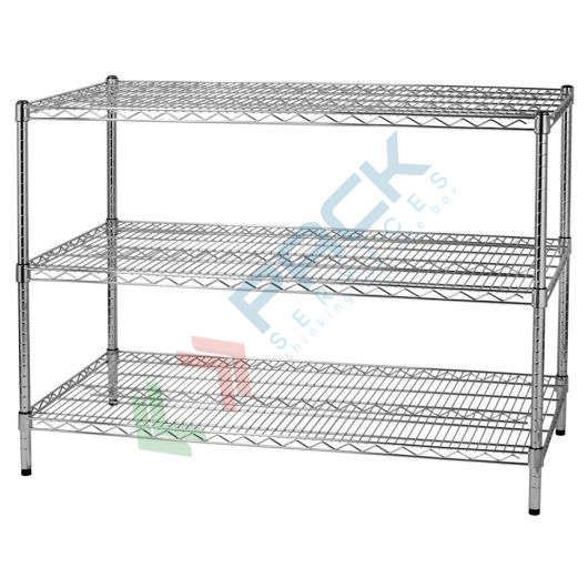 Scaffale in acciaio cromato, Mis. 121 L x 60 P x 90 H cm, 3 ripiani robusti e regolabili
