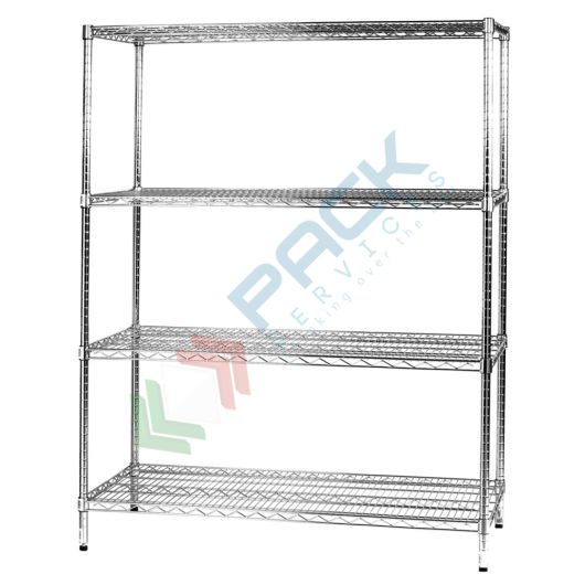 [SCF/AC-601214] Scaffale in acciaio cromato, Mis. 121 L x 60 P x 160 H cm, 4 ripiani robusti e regolabili