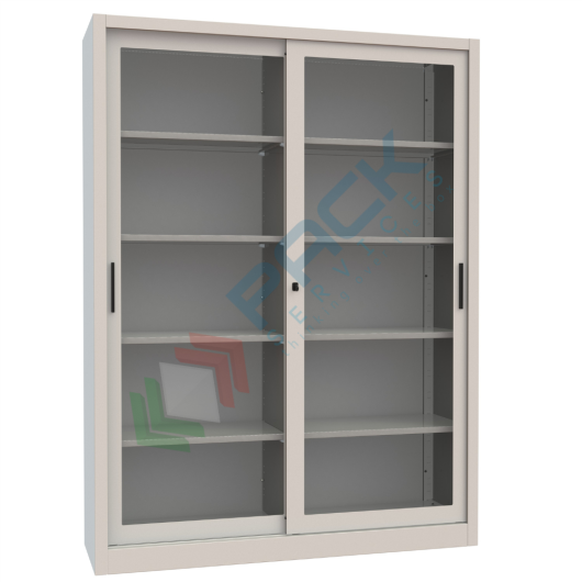 Armadio in metallo per archivio con ante scorrevoli in vetro, 2 vani, Mis. 1500 L x 450 P x 2000 H mm