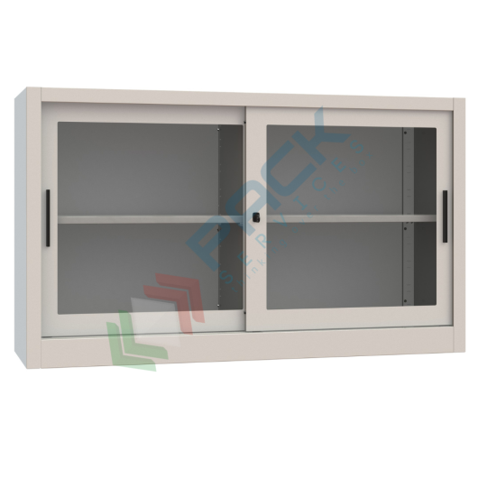 Armadio in metallo per archivio con ante scorrevoli in vetro, 2 vani, Mis. 1500 L x 450 P x 880 H mm