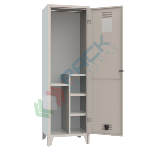 [UB-PC90070] Armadio spogliatoio in metallo specialistico, 1 vano, 3 ripiani e scarpiera, Mis. 600 L x 500 P x 1950 H mm, maniglia in metallo lucchettabile