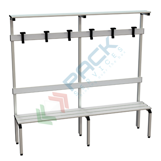 Panchina per spogliatoio con alzata e doghe in alluminio, 6 posti, Mis. 2000 L x 410 P x 1870 H mm