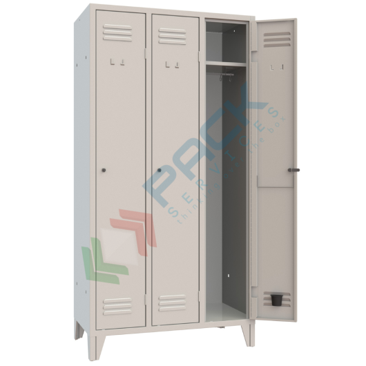 Armadio spogliatoio in metallo, 3 vani, Mis. 907 L x 500 P x 1800 H mm, maniglia in metallo lucchettabile