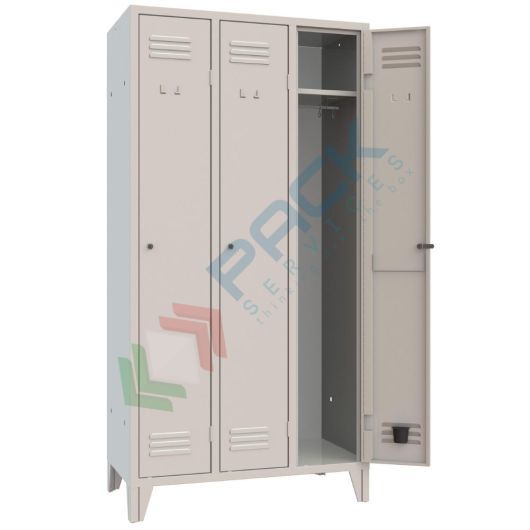 Armadio spogliatoio in metallo, 3 vani, Mis. 907 L x 500 P x 1800 H mm, serratura a cilindro con chiave