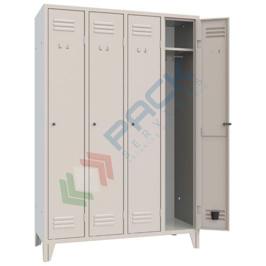 Armadio spogliatoio in metallo, 4 vani, Mis. 1200 L x 500 P x 1800 H mm, maniglia in metallo lucchettabile