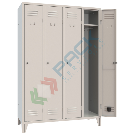 Armadio spogliatoio in metallo, 4 vani, Mis. 1200 L x 500 P x 1800 H mm, serratura a cilindro con chiave