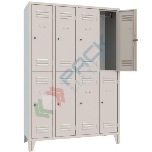 Armadio spogliatoio in metallo sovrapposto, 8 vani, Mis. 1200 L x 500 P x 1800 H mm, serratura a cilindro con chiave