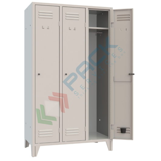 Armadio spogliatoio in metallo, 3 vani, Mis. 1020 L x 500 P x 1800 H mm, maniglia in metallo lucchettabile