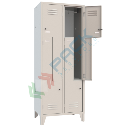 Armadio spogliatoio in metallo sovrapposto a "Z", 4 vani, Mis. 690 L x 500 P x 1800 H mm, maniglia lucchettabile