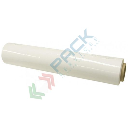 [F-EST28/BIA] Film estensibile manuale, autocollante, spessore 30 my, altezza 500 mm, peso bobina 2,8 Kg, lunghezza 300 mt, colore bianco