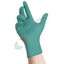 Guanti monouso in lattice con Aloe vera, senza polvere con superficie micro ruvida, lunghezza 24 cm, peso 6,3 gr, AQL 1,0, spessore al palmo 0,13 mm, certificati 374-5 + 374-1, colore verde, tg. M, conf. 100 pz