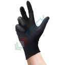 Guanti monouso in nitrile senza polvere, con superficie micro ruvida, lunghezza 24 cm, peso 4 gr, AQL 1,0, spessore al palmo 0,08 mm, certificati 374-5 + 374-1, colore nero, tg. M, conf. 100 pz