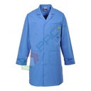 Camice da lavoro, modello ESD protezione elettrostatica, 3 tasche, 65% Poliestere + 34% Cotone + 1% Fibra Conduttiva, 210 gr, chiusura con velcro, colore celeste