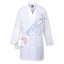 Camice da lavoro, modello ESD protezione elettrostatica, 3 tasche, 65% Poliestere + 34% Cotone + 1% Fibra Conduttiva, 210 gr, chiusura con velcro, colore bianco