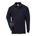 Polo da lavoro 65% poliestere + 35% cotone, 210 gr, elegante e pratica, maniche lunghe, colletto e polsini a coste, tre bottoni in tinta, vestibilità comoda, colore nero