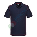 Polo da lavoro bicolore, 65% poliestere + 35% cotone, 210 gr, robusta, in tessuto di policotone a maglia piquet, cuciture in contrasto, modello Essential, colore blu navy/rosso