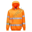 Felpa alta visibilità girocollo, con cappuccio, 65% poliestere + 35% cotone, 300 gr, senza zip, omologata EN ISO 20471, colore arancione
