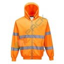 Felpa alta visibilità con cappuccio, 65% poliestere + 35% cotone, 300 gr, chiusura con zip, omologata EN ISO 20471, colore arancione