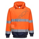 Felpa alta visibilità girocollo con cappuccio, 65% poliestere + 35% cotone, 300 gr, senza zip, omologata EN ISO 20471, colore arancione + blu navy