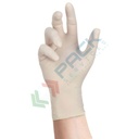 Guanti monouso in lattice senza polvere con superficie micro ruvida, lunghezza 24 cm, peso 5,8 gr, AQL 1,0, spessore al palmo 0,10 mm, certificati 374-5 + 374-1, colore bianco, tg. L, conf. 100 pz