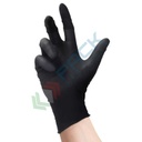 Guanti monouso in lattice senza polvere con superficie micro ruvida, lunghezza 24 cm, peso 5,5 gr, AQL 1,5, spessore al palmo 0,09 mm, certificati 374-5 + 374-1, colore nero, tg. M, conf. 100 pz