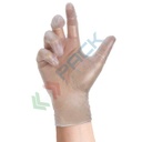 Guanti monouso in vinile senza polvere, con superficie liscia, lunghezza 24 cm, peso 4,5 gr, AQL 1, spessore al palmo 0,06 mm, certificati 374-5 + 374-1, colore trasparente, tg. XL, conf. 100 pz